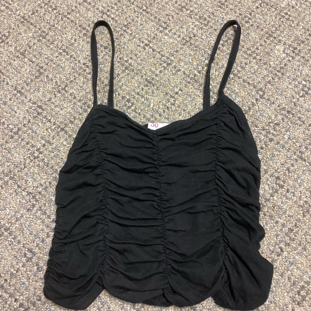 SO Black Ruched Spaghetti Strap Tank Top 
Size Juniors Small
